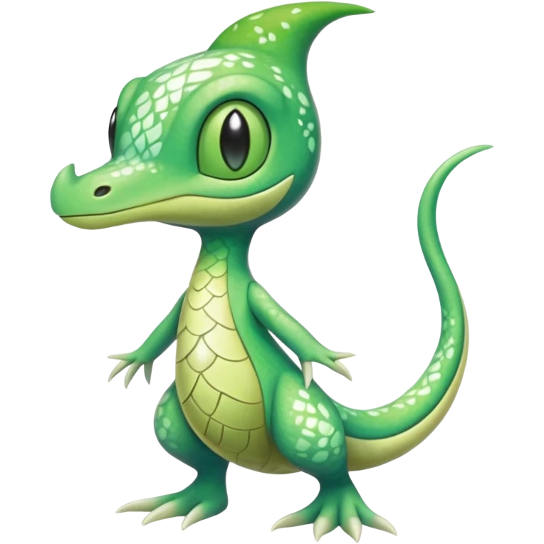 Sparkly White And Green Natural Flowery Colorful Grovyle-Treecko-Swadloon-Celebi-Fakémon-hybrid-creature (full body)  emoji