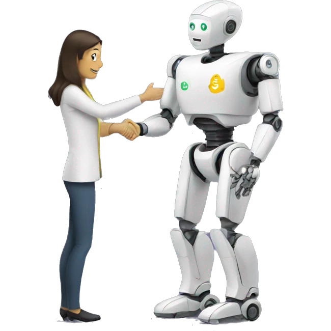 robot and woman shaking hands emoji