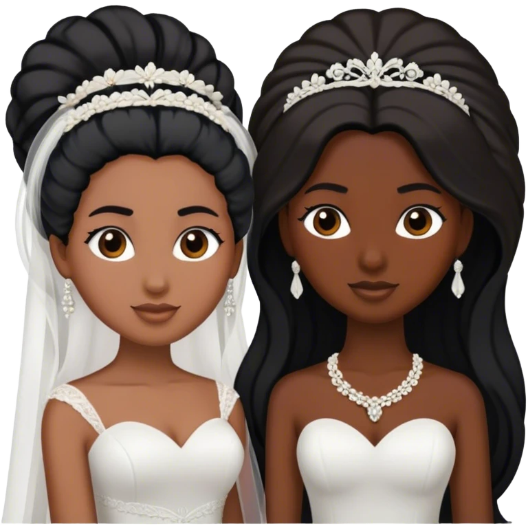 two brides, one with black coily hair and dark skin and one with long straight hair and brown skin emoji