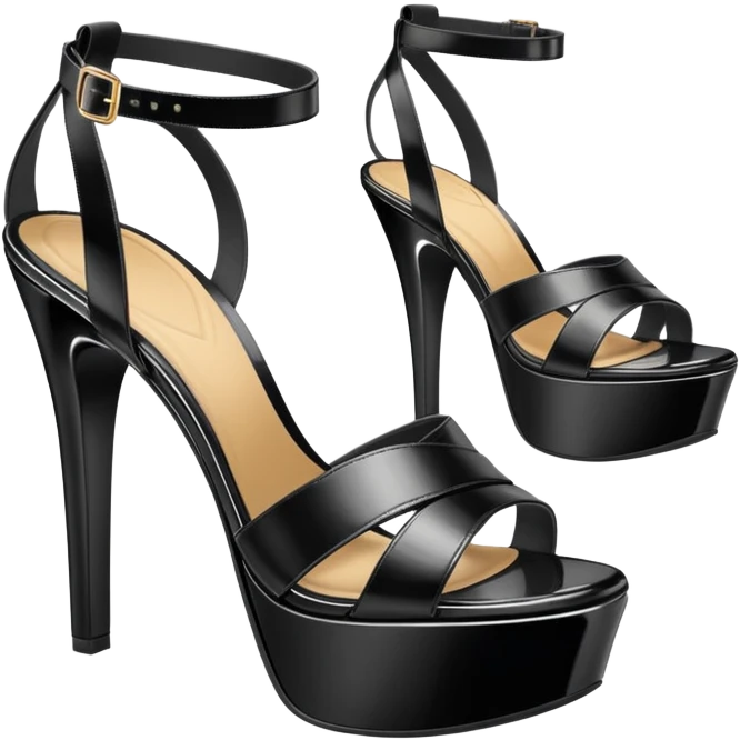 ultra realistic shiny black leather platform sandals emoji