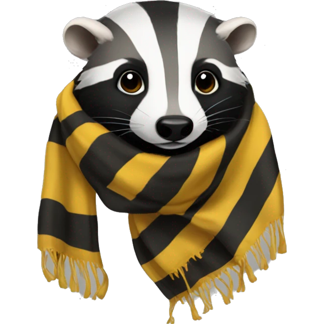 badger head with a striped hufflepuff hogwarts winter scarf emoji