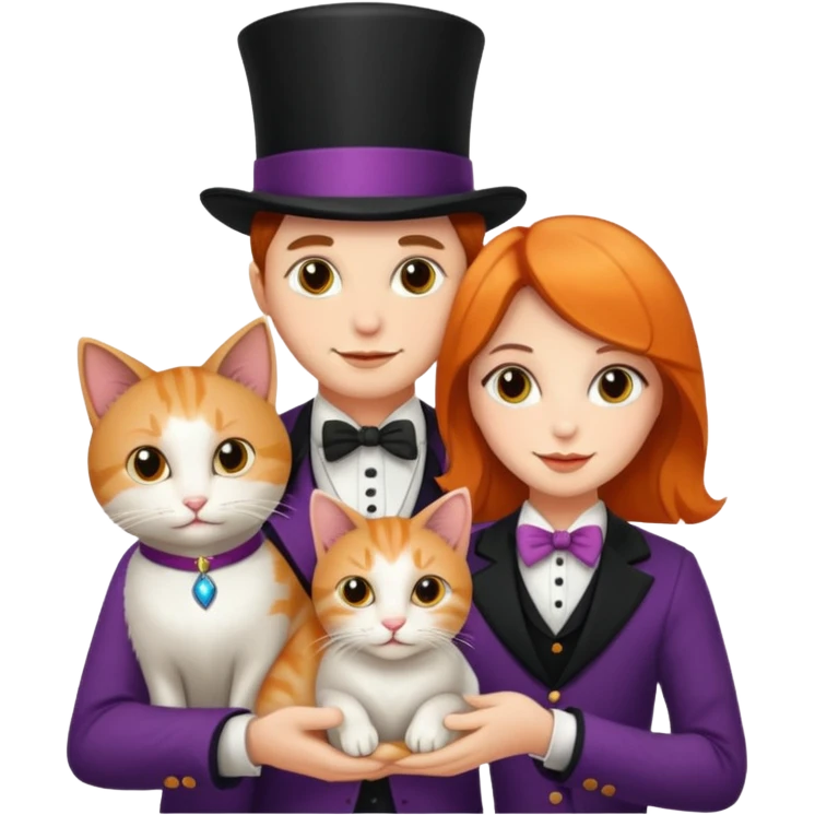 magician couple and their pet cat emoji