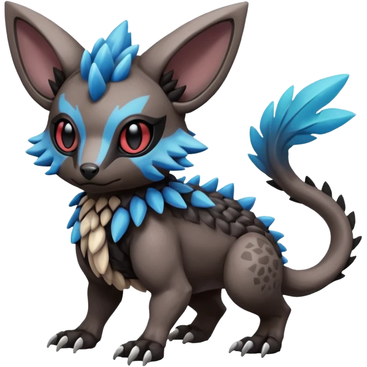 Cute cool realistic colorful exotic Trico-Protogen-Fakémon-Pokémon-Vernid-Fionbri-hybrid-creature dark (full body) emoji