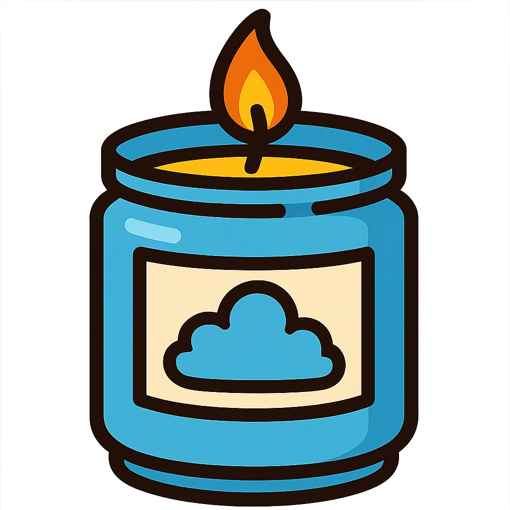 aesthetic sky blue scented candle, bold colors and outlines emoji