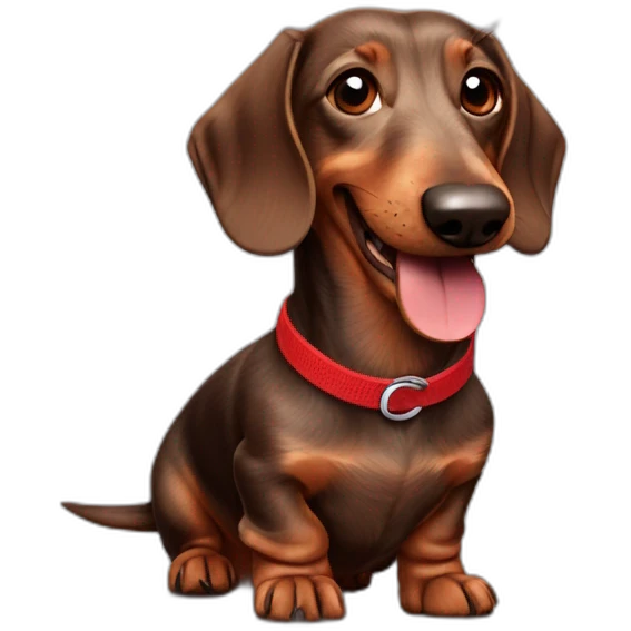 Happy brown wire-haired dachshund with red tag emoji