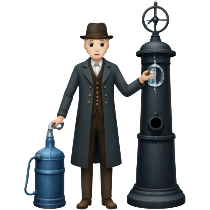 A victorian doctor with a street water pump in a dirty street emoji