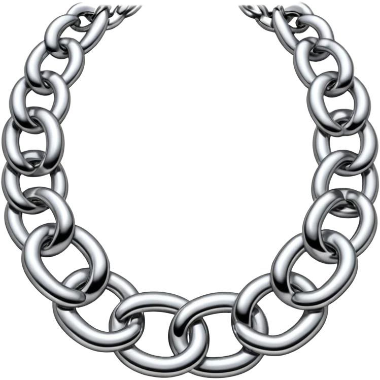 A thick luxury chain emoji made of liquid silver chrome, smooth rounded links, glossy metallic reflections, heavy swag aesthetic, minimalistic iOS emoji style, centered, clean white background emoji