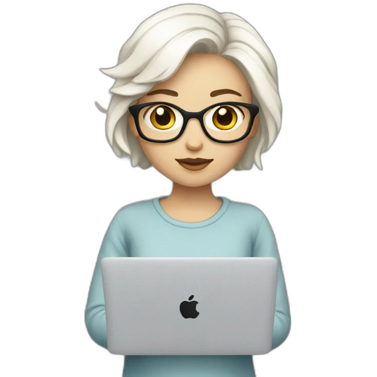 it-programmer-girl-white-short-hair-with-macbook-no-glasses emoji