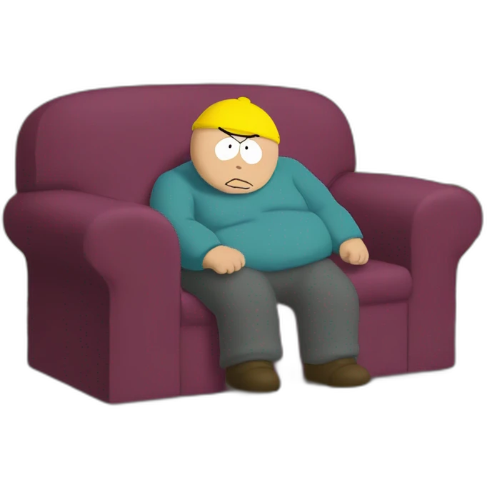 Cartman assis de profil diagonal gauche dans le canapé des Simpsons emoji