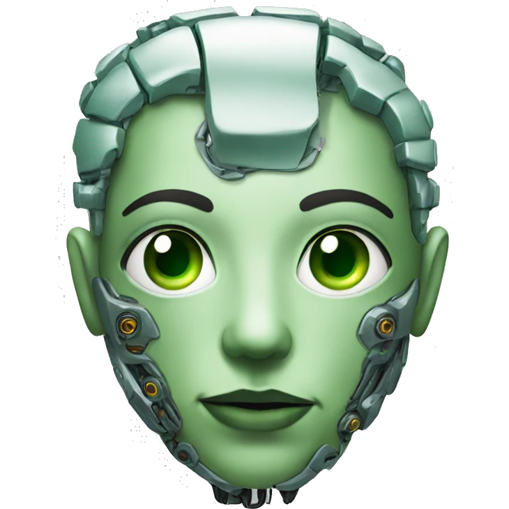 Cyborg head with green eyes and green hair emoji
