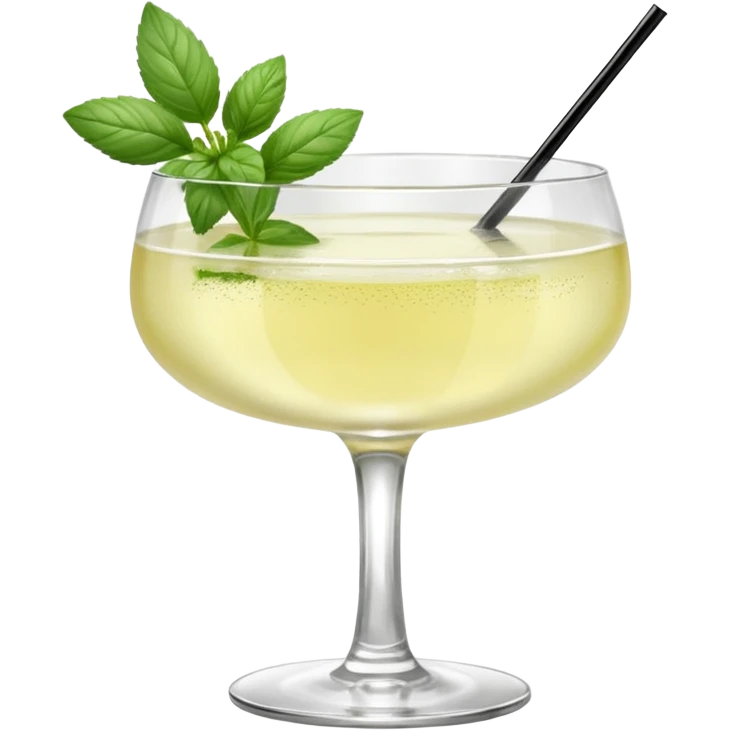French 75 cocktail with subtle elderflower color and mint and basil garnishes emoji