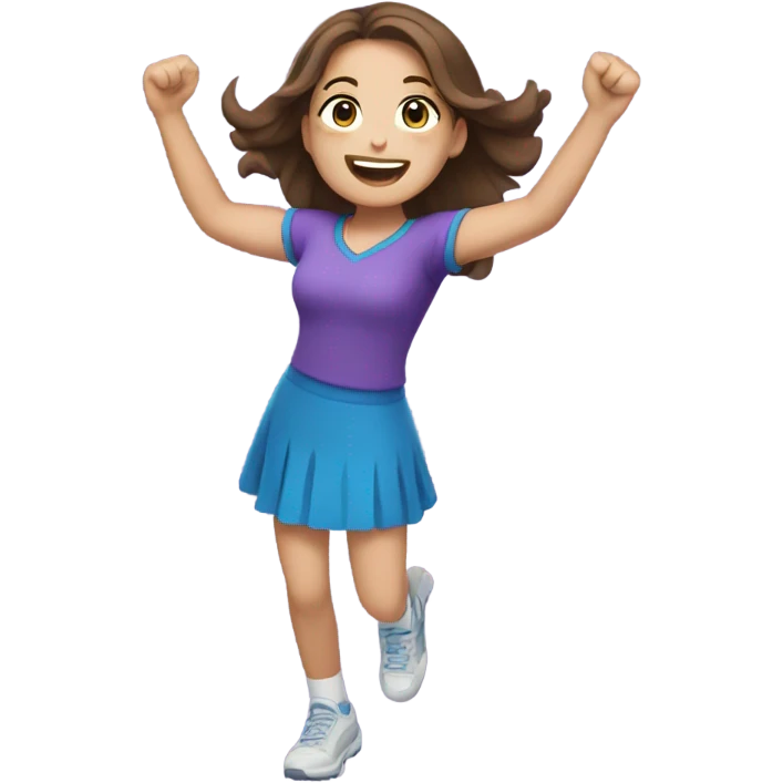 Girl with brown hair and blue eyes cheering in purple  emoji