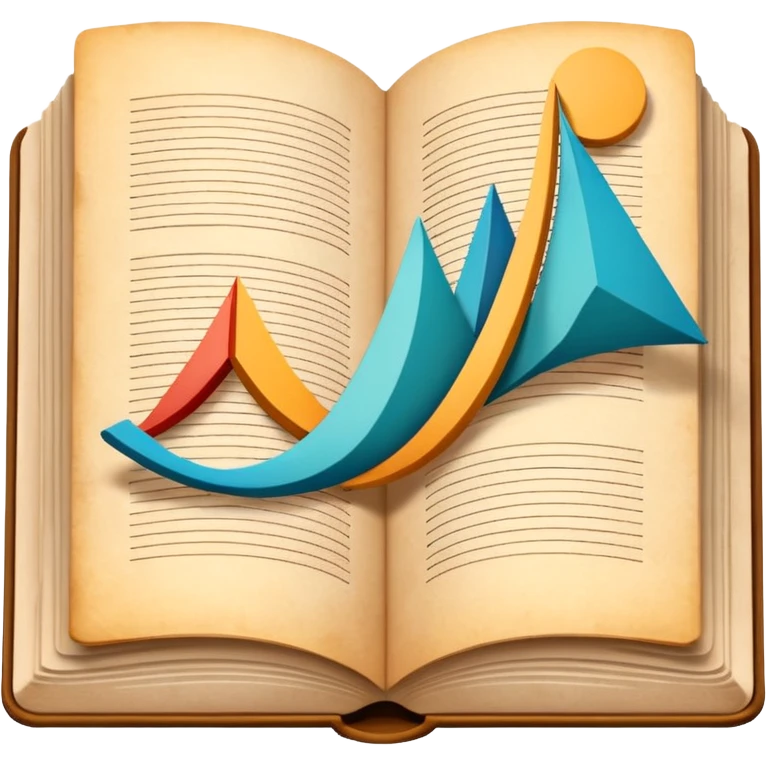 An open book or a stack of books in a simplified form, next to abstract graphs and lines, the image is calm and academic. emoji