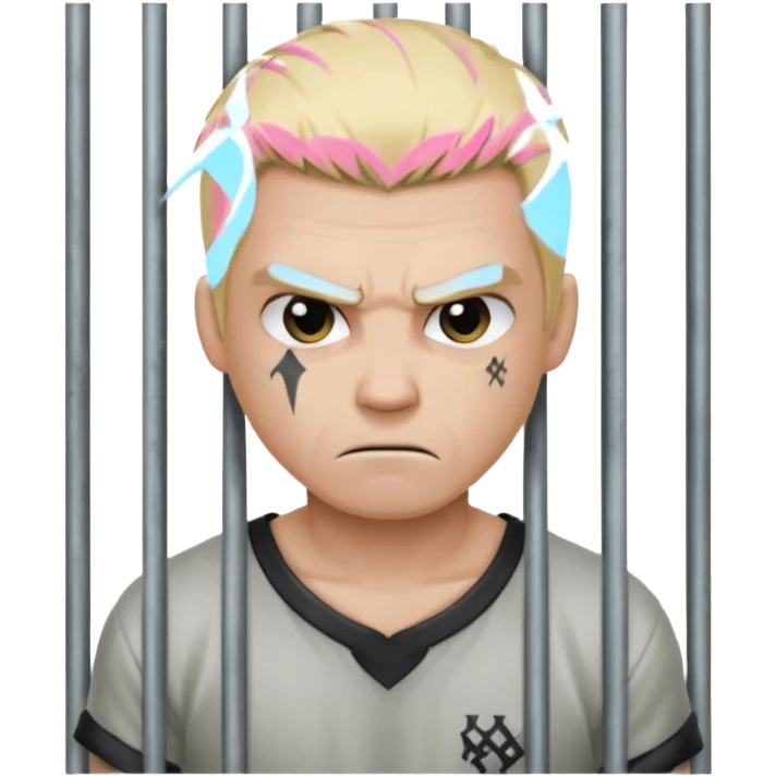 angry blonde tattooed male prisoner with prison cell bg emoji