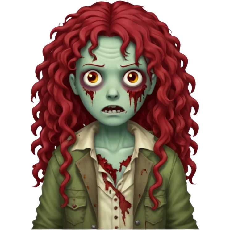 a zombie with long dark red curly hair emoji