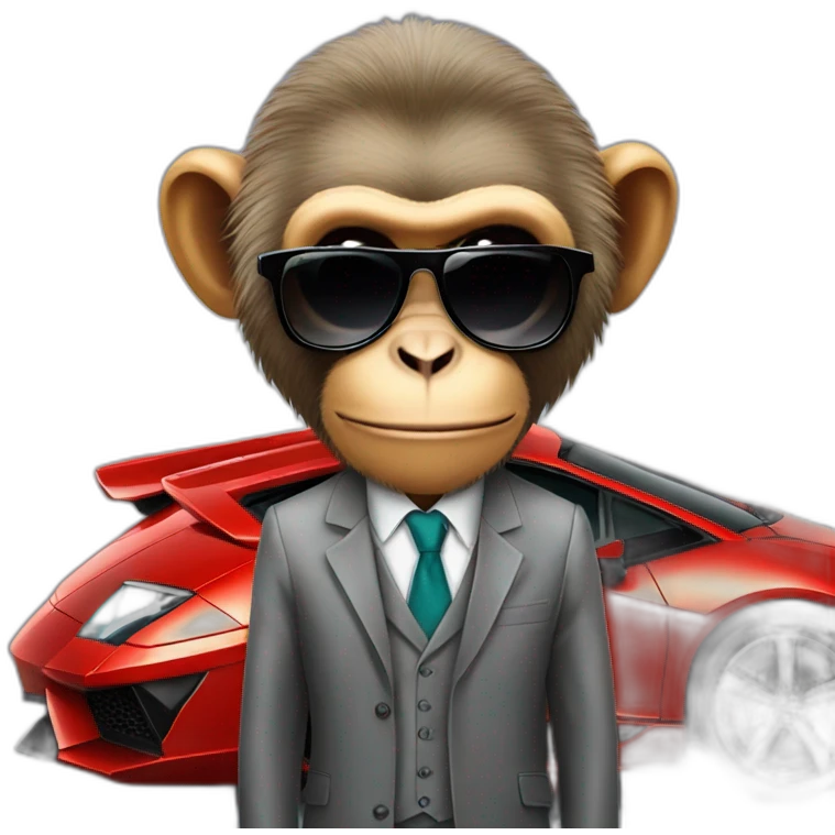 monkey professor with sunglasses in front of a lambo emoji