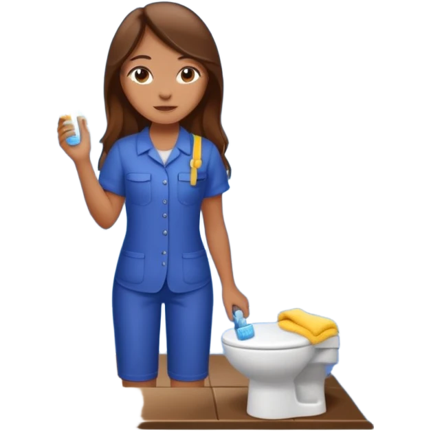beautiful girl with long brown hair constructing new bathroom area with new shower and amenities  emoji