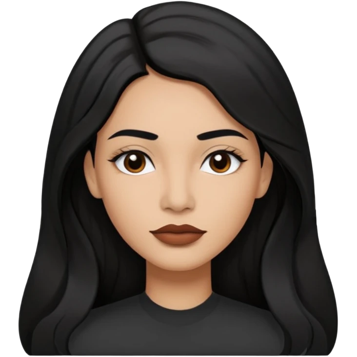 Preserve these features: long, slightly wavy black hair parted to the side, black eyes and eyebrows, full lips, medium-dark (black-brown) skin tone.
The image is a digital vector illustration, with clean lines, flat colors, and stylized semi-realistic features, minimal shading, and a square format. emoji