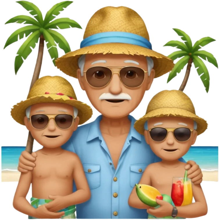 Old man holding little boys on island emoji