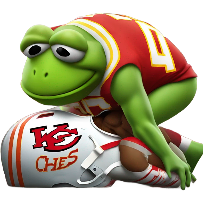 Kermit the from in a Kansas City Chiefs uniform getting run over by a large Buffalo  emoji
