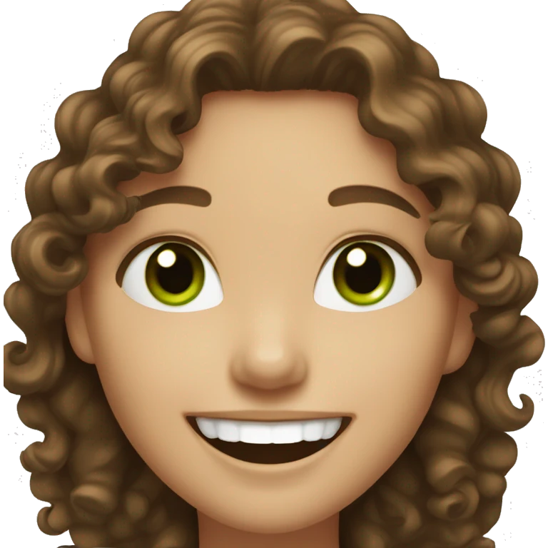 fair skinned woman with curly brown hair and green eyes laughing emoji