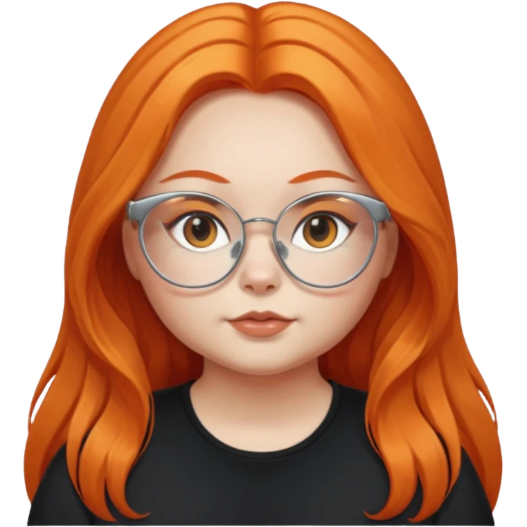 girl with chubby cheeks, very long orange hair, and silver cat-eye glasses. Black clothes emoji