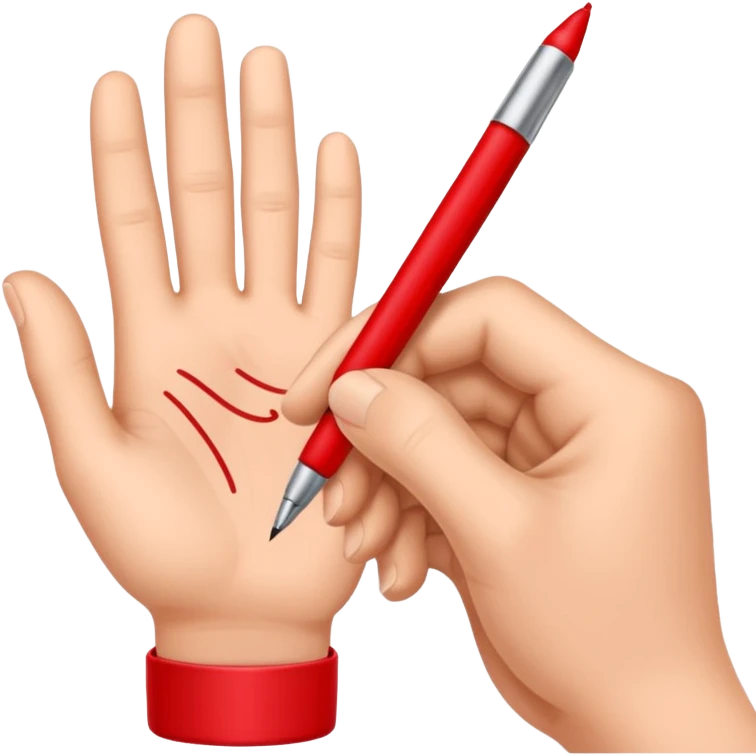 рука телесного цвета что то пишет красной ручкой emoji