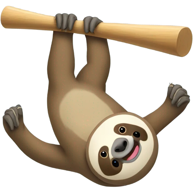 Sloth hanging upside down Holding a baseball bat ￼￼ emoji