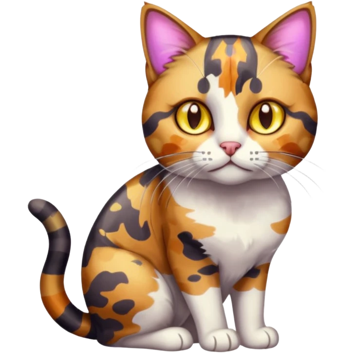 full body anxious looking colourful light patched calico tabby cat with hazel eyes emoji