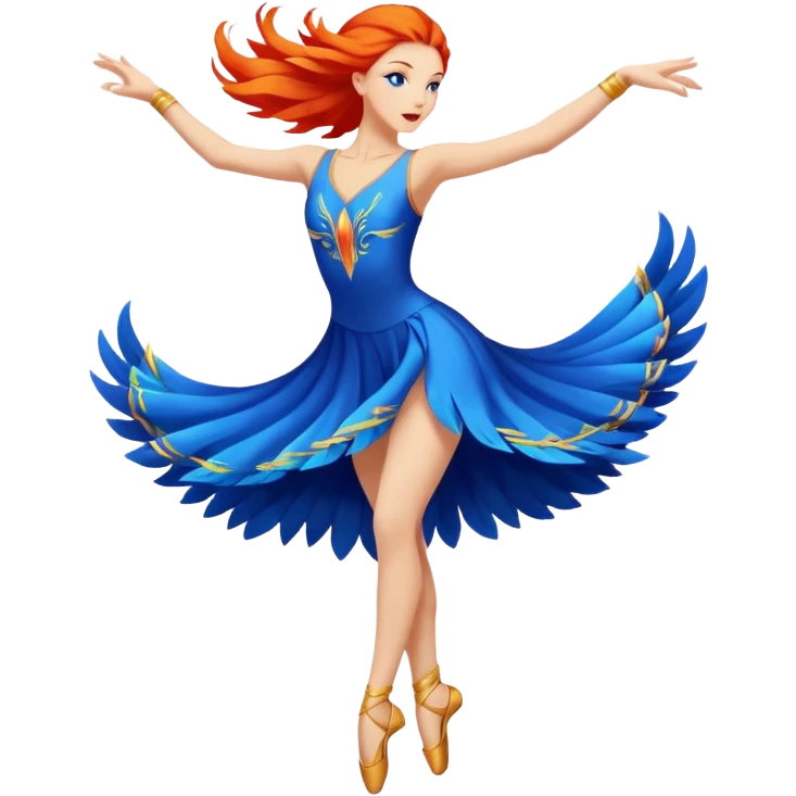 lyrical dancer in blue dramatic firebird jump emoji