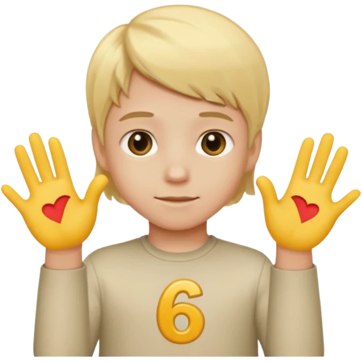 A kid with blonde icecream hair with two hands that are doing this 🫴 and flipped on the other side then have this emoji on the left hand 6️⃣ and this emoji in the other hand7️⃣ replace the ice cream with the numbers 6 and 7 emoji