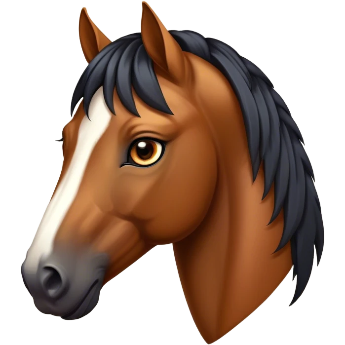 Cinematic Noble Bay Horse Portrait Emoji, Poised and regal, with a strong, athletic build and a rich, well-groomed bay fur accented by a dark mane and tail, deep-set soulful amber eyes, Simplified yet sharp and sophisticated features, highly detailed, glowing with a warm, dignified glow, high shine, intelligent and majestic, stylized with an air of equine elegance, focused and attentive, soft glowing outline, capturing the essence of a watchful and confident steed, so majestic it feels as though it could gallop out of the screen with effortless authority! emoji