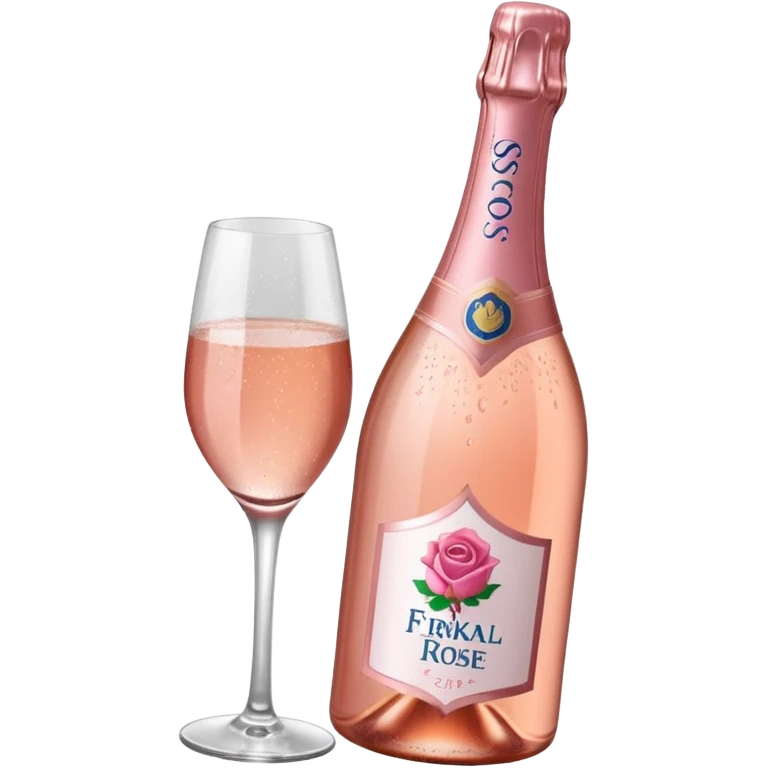 bottle of sparkling rosé with a rose logo on the label, angled to the left, no glass emoji