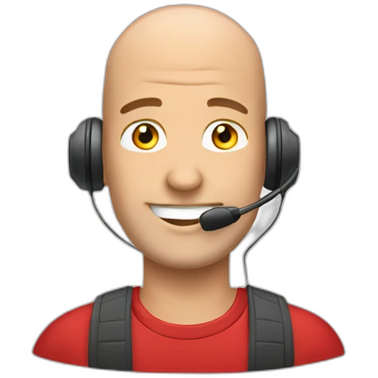 customer service bald man with headset with red t-shirt emoji