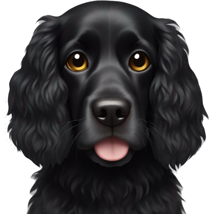 Small completely black spaniel with black fur on his whole face and white fur only on his chest emoji