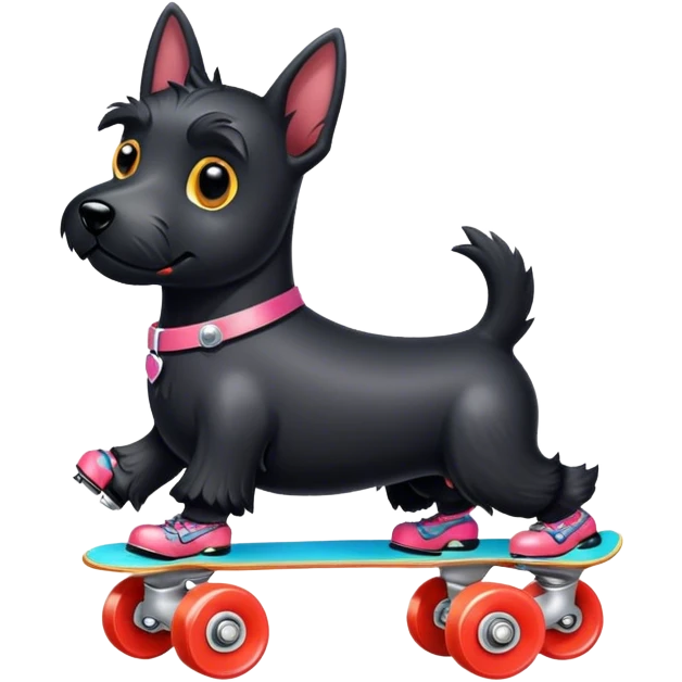 Black Scottie dog on roller skates emoji