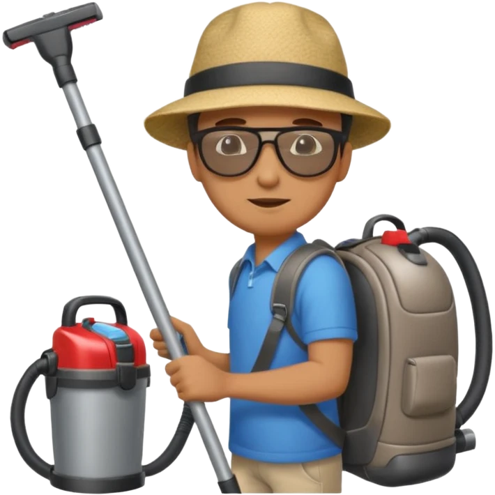 Dude cleaning car with a vacuum in a backpack emoji