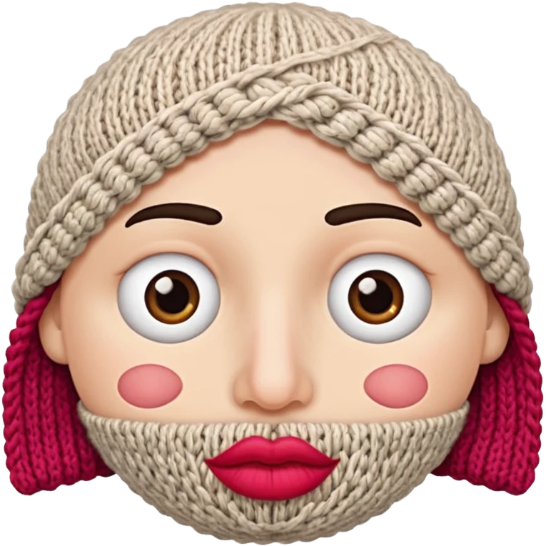face with nose, eyes, lips etc. look like knitted emoji