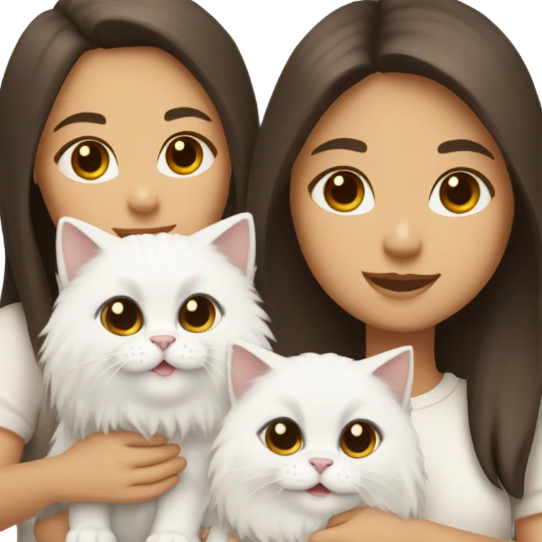 Dark brown straight hair girl with holding two fluffy Siberian white cat  emoji