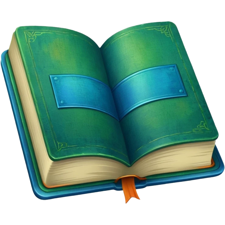 green and blue book with an abstract symbol on it emoji