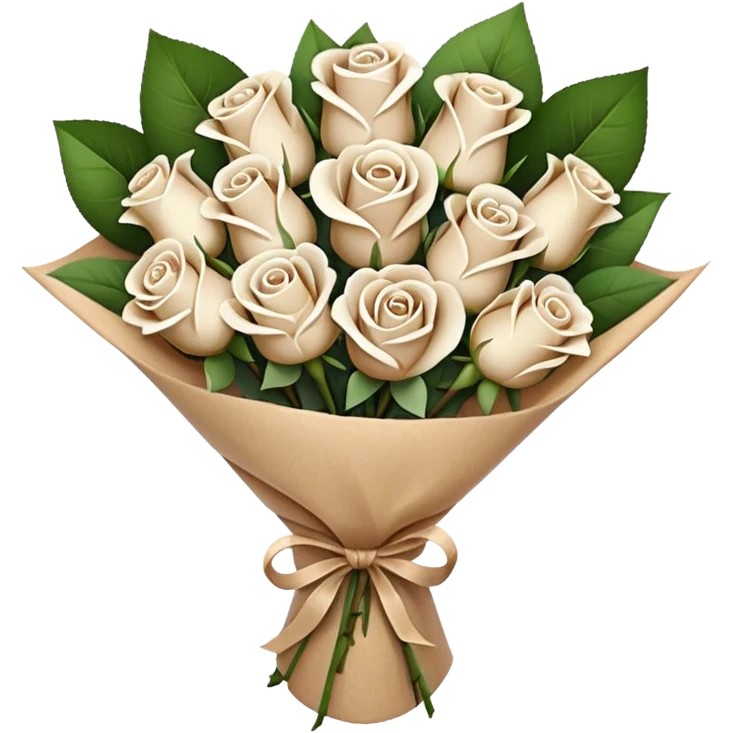 white roses bouquet in brown paper emoji