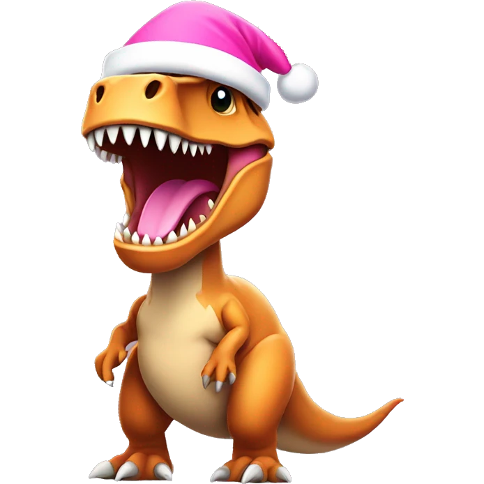 T-rex wearing a pink santa hat emoji