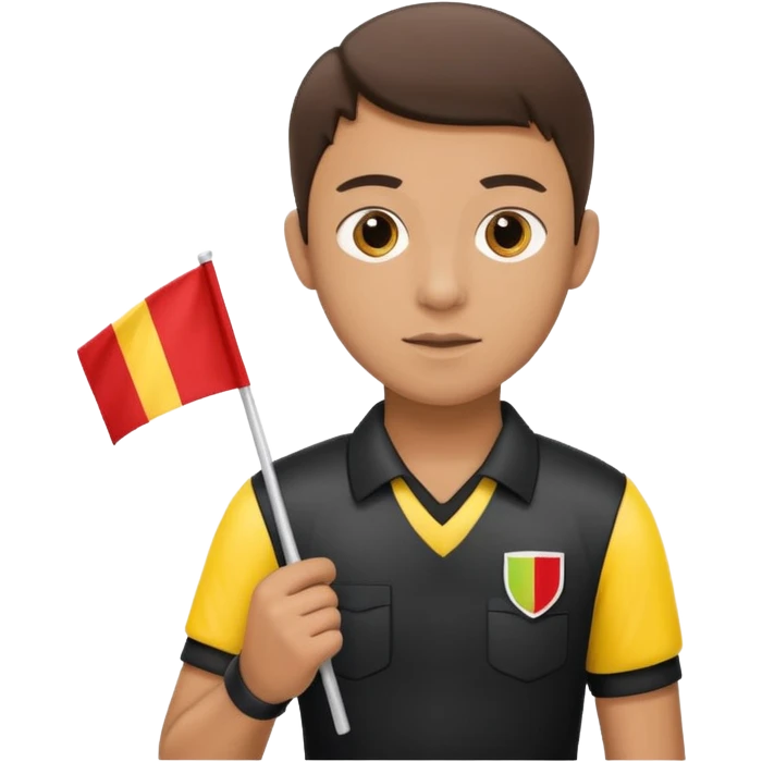 A young referee holding a flag, focused on the match. emoji