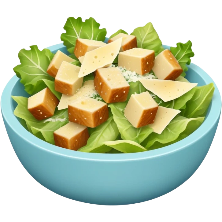 super realistic caesar salad in small light blue bowl emoji
