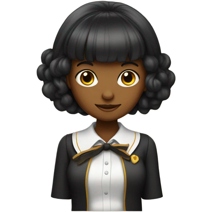 A black schoolgirl with bangs holding a Bengal ocelore emoji