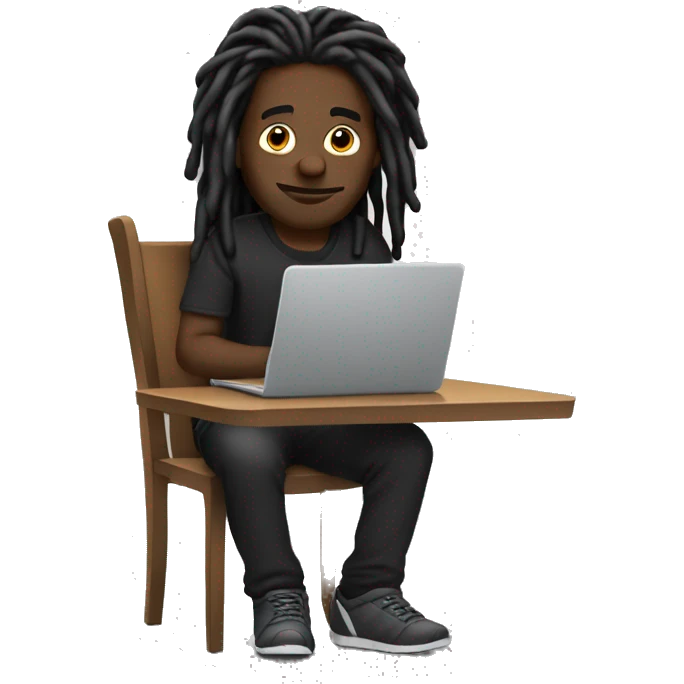Black-guy-with-dreads-wearing-black-trackstuit-sitting-down-on-chair facing-foward-focused-on-laptop-computer- emoji