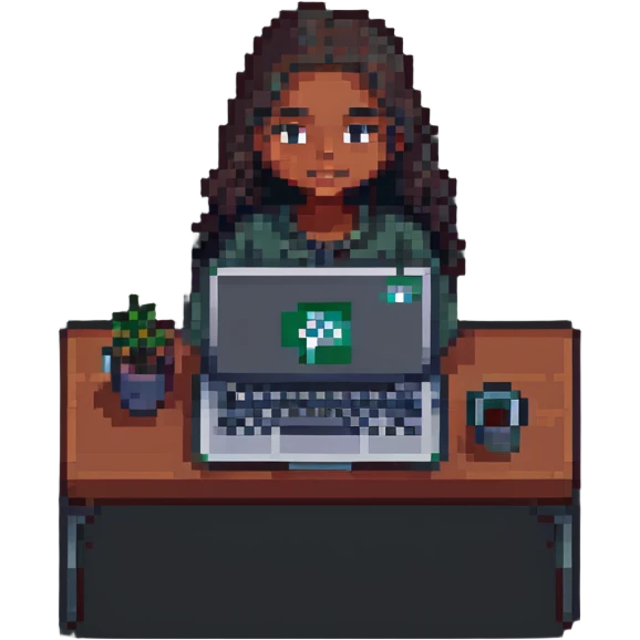 dusky-skinned girl working on an HP laptop, pixel art style emoji, similar to WhatsApp emoji style emoji