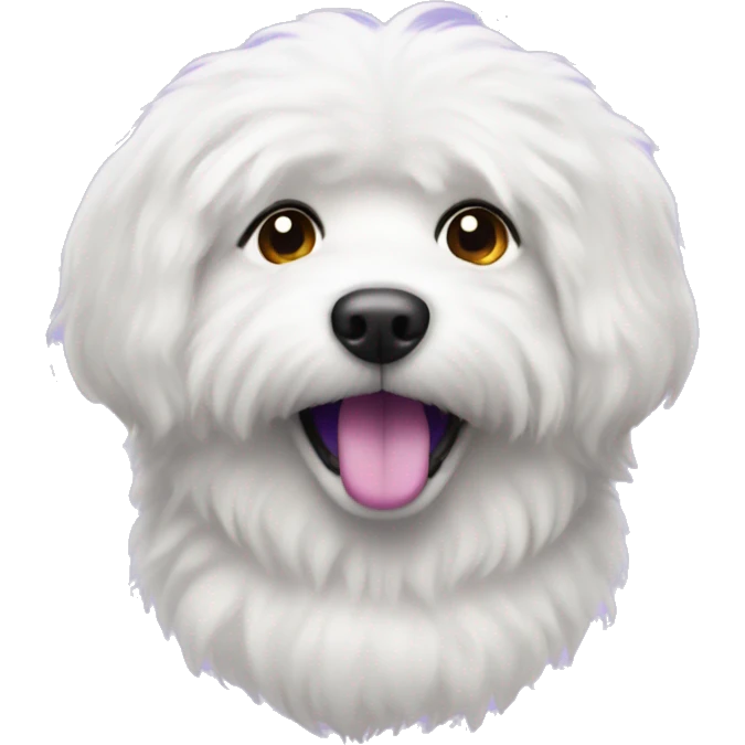 white fluffy dog with a purple collor emoji