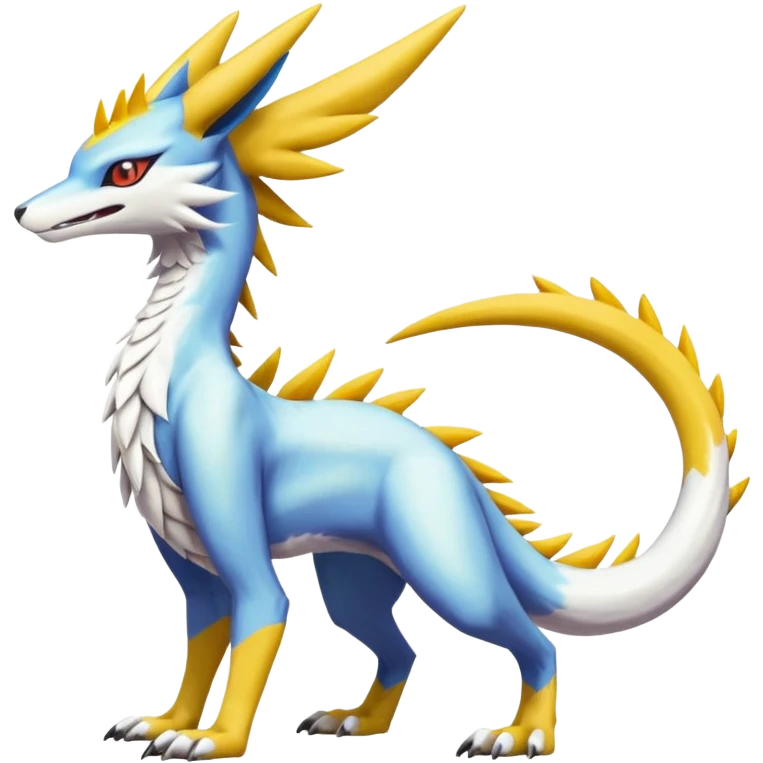 Colorful scaly flurry Latias-Sergal-Vernid-Lombax-Renamon-Zeraora-Bastet-Fakémon-hybrid-fusion-creature, full body emoji