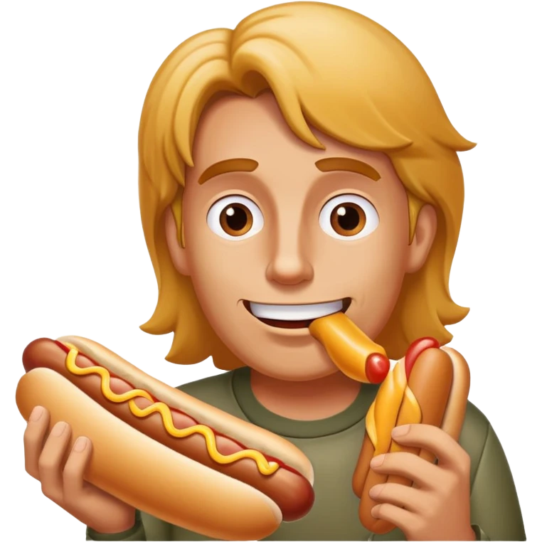 Picture of Mick eating a hot dog emoji